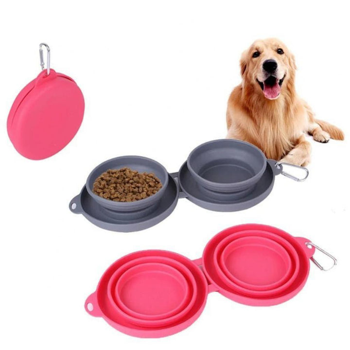 Rubber Foldable Double Bowl Pet Feeding Bowl - FUR VIVIA