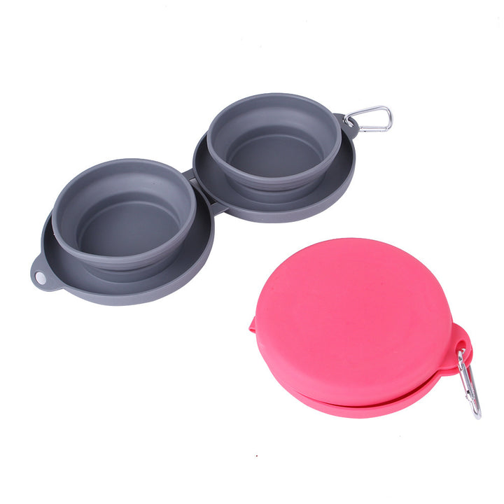 Rubber Foldable Double Bowl Pet Feeding Bowl - FUR VIVIA