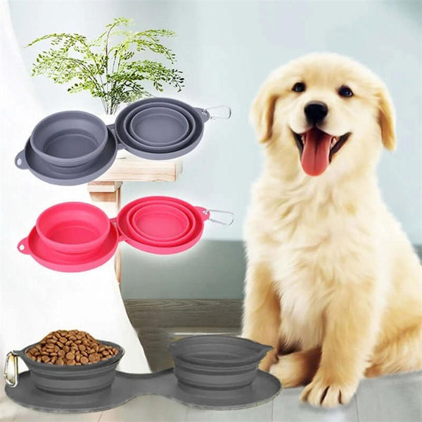 Rubber Foldable Double Bowl Pet Feeding Bowl - FUR VIVIA