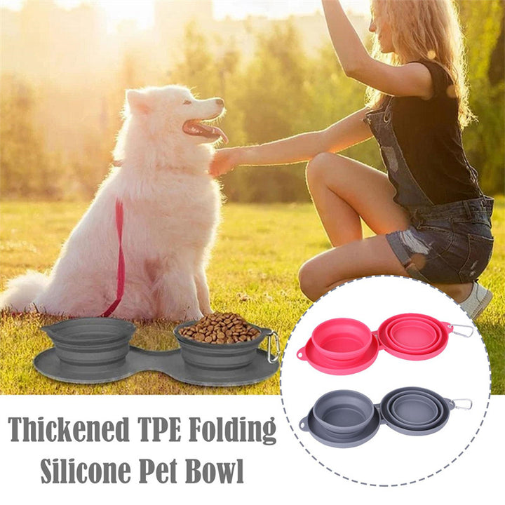 Rubber Foldable Double Bowl Pet Feeding Bowl - FUR VIVIA